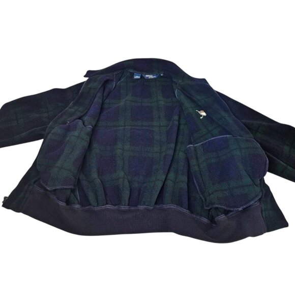 VTG Polo Ralph Lauren Golf Tartan Plaid Fleece Jacket Men's Large Blue Full Zip - Picture 5 of 8
